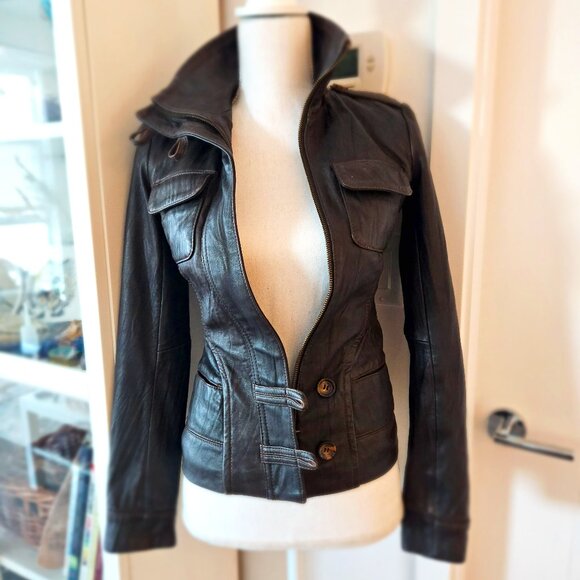 Vintage Danier Leather Moto Jacket - Dark Brown - Picture 1 of 5